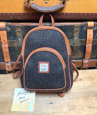Harris Tweed and Leather Das Impex backpack never carried charcoal with brown
