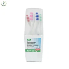 Toothbrushes with Cup & Holder 6 Multi Colors Seal Soft Brush Family Pack