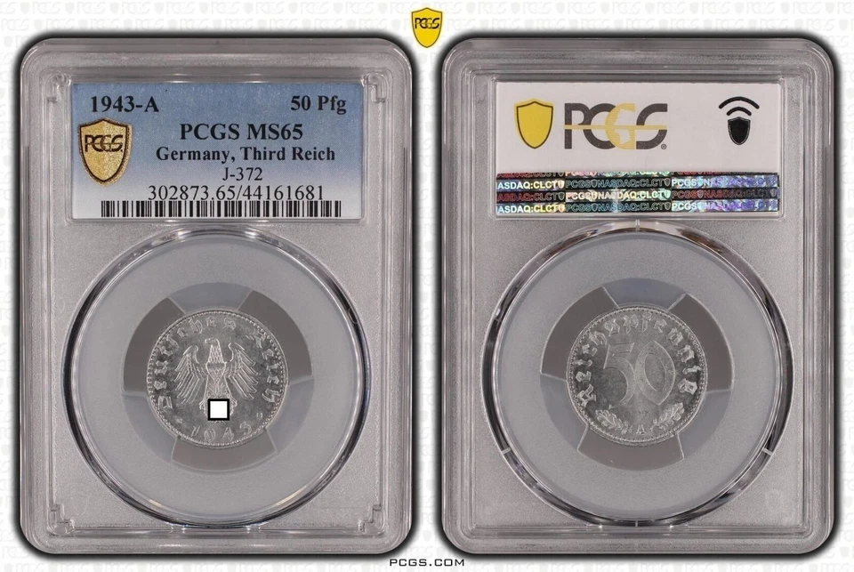 Drittes Reich 50 Pfennig Alu 1943 A prägefrisch- Stempelglanz PCGS MS65  82582 - Bild 1 von 1