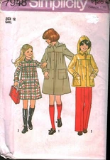 7948 Vintage Simplicity Sewing Pattern Girls Coat Jacket Detachable Hood UNCUT
