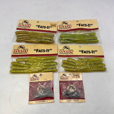 Vintage 3'' Soft Bait Lures Wazp Fats-It Tube Squid Squirt Yellow Glitter w/ Jigs