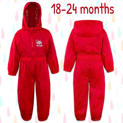 Kids Boys Girls Unisex Waterproof Puddle Rain All In One Suit Red 1824
