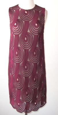 CHRISTOPHER KANE Wine Macrame Lace Embroidered Shift Dress 6 