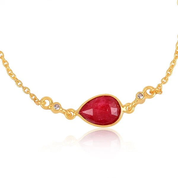 Sterling Silver Gold Chain Natural Ruby Gemstone Link Bracelet With White Topaz - Image 4 of 4