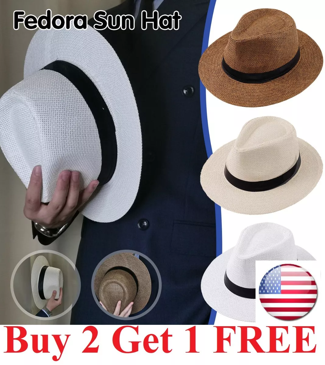 Men Women Straw Jazz Fedora Hat Trilby Cuban Sun Cap Panama Short Brim  Summer