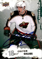 Colton Gillies Signed 2008-09 Upper Deck Rookie Class RC card Minnesota Wild. rookie card picture