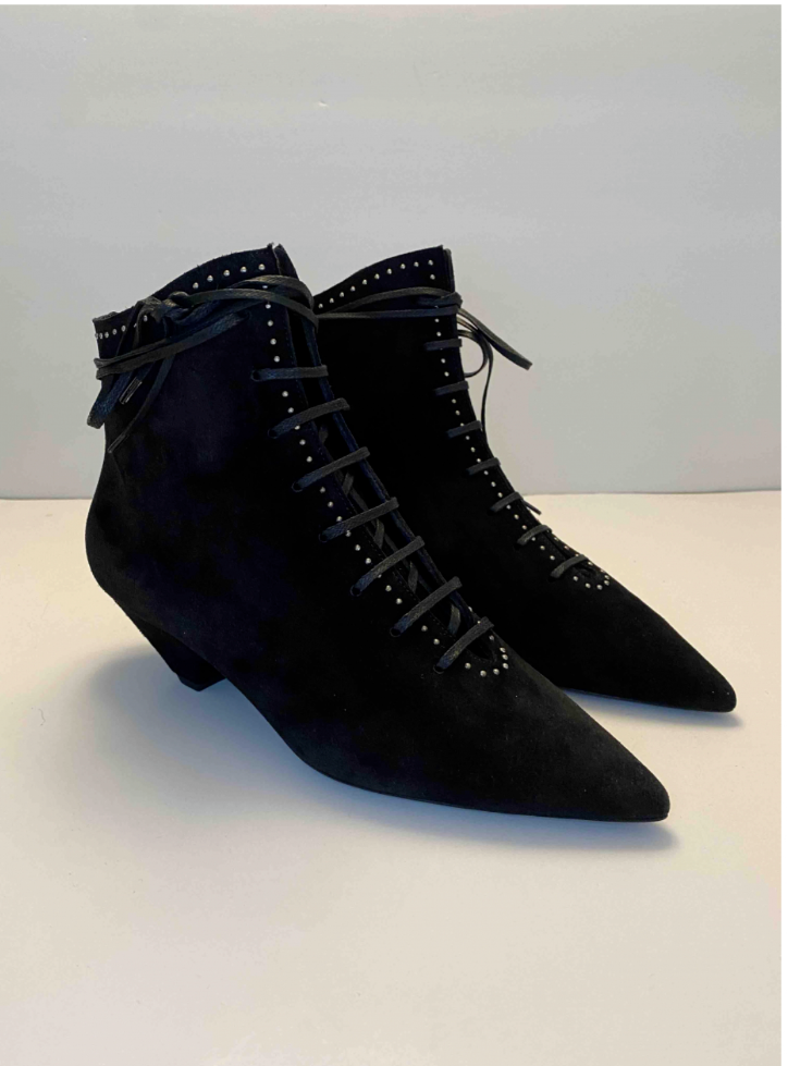 Stivaletti Saint Laurent Blaze borchie e allacciati in pelle scamosciata nera 36