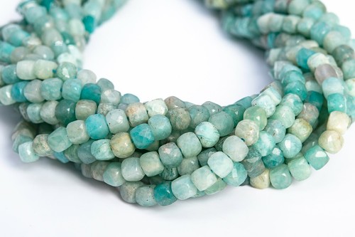 3-4MM Green Amazonite Faceted Cube Grade A Genuine Natural Gemstone Loose Beads - Picture 2 of 4