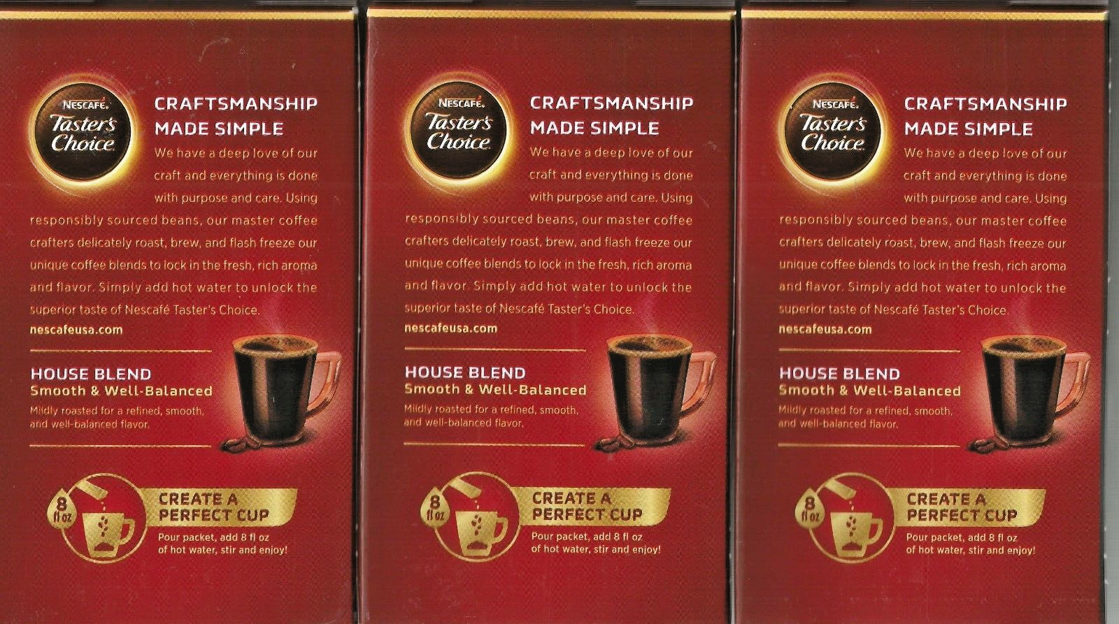 Nescafe Taster's Choice House Blend Medium Roast Instant Coffee Packets 6 Ct-3PK