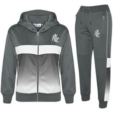 Kids Girls Boys Tracksuit A2Z Grey Fade Gradient Hooded Top Bottom Jogging Suits