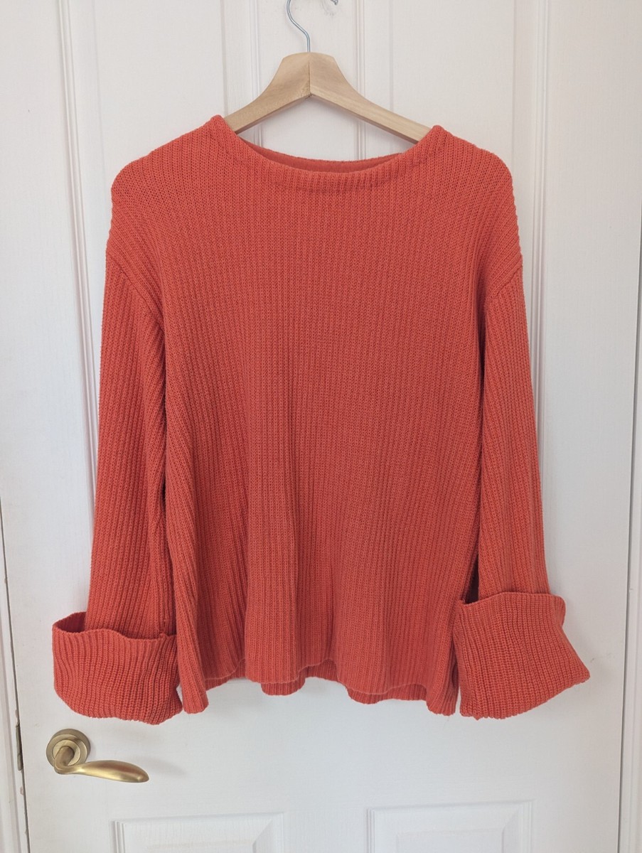 Brora cable knit Orange Jumper 10 12 lagenlook oversized relaxed coral  fluted