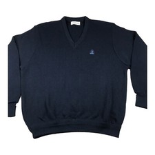 Izod Classic Men's Acrylic Blue V-Neck Sweater USA Made Large L Pullover Flaw