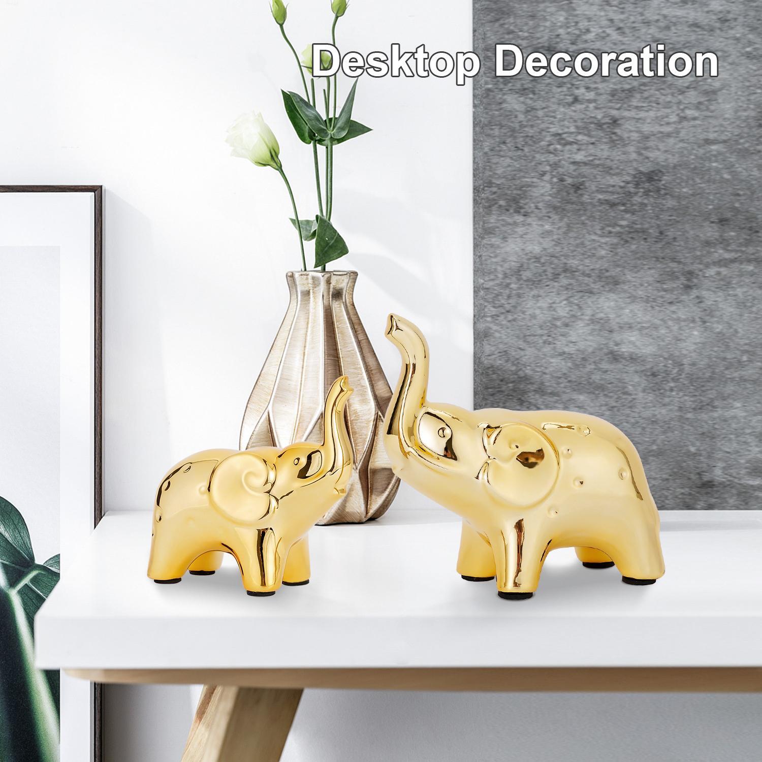 Figurine Set 2 Animal Elephants Multicolor Modern Ceramic Decor Small Smooth