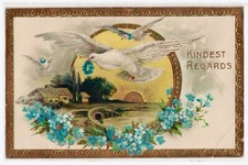 Greetings White Birds Gulls Scenic Flowers Gilded Frame Sun Gel P.U.1914 A268
