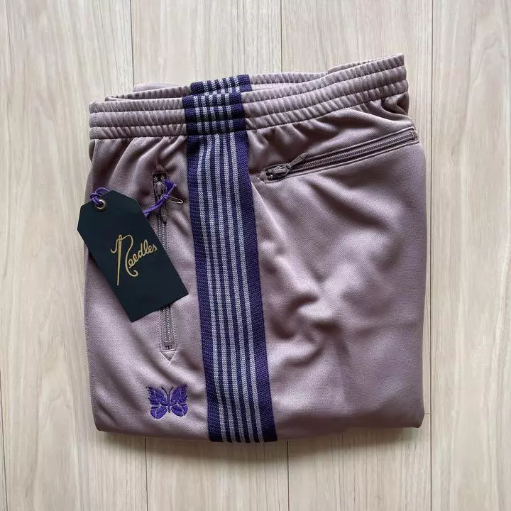 NEEDLES Track Pants Straight Taupe Pink x Purple lines Size-M New