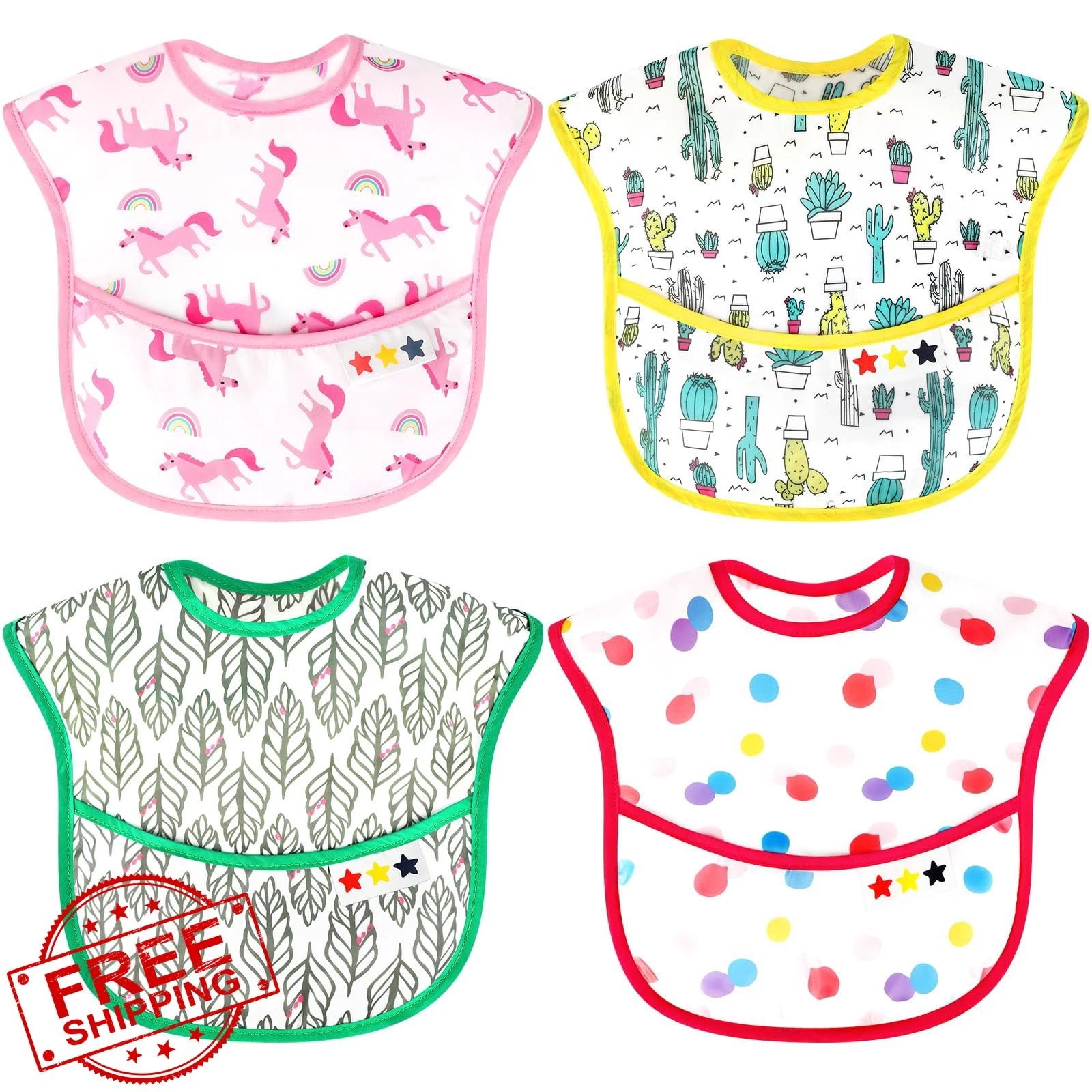 Accmor Waterproof Baby Bibs 4 Pack Prints