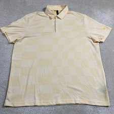 Adidas Polo Shirt Mens 2XL Orange Geometric Abstract Golf Performance AOP Check
