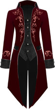 Spooktacular Creations Men's Wine Red Medieval Steampunk Tailcoat with Vest
