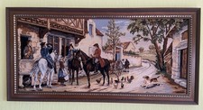 Wundersch&ouml;nes Gobelin Bild &bdquo;Halt am Wirtshaus&ldquo; &ndash; Handarbeit mit Rahmen