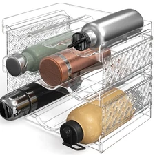 3-Tier Stackable Water Bottle Storage Organizer, Clear - Space Saving Bottle ...