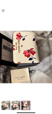Kate Spade New York Floral Zip-Around Wallet White Pink Navy Credit Card Folding