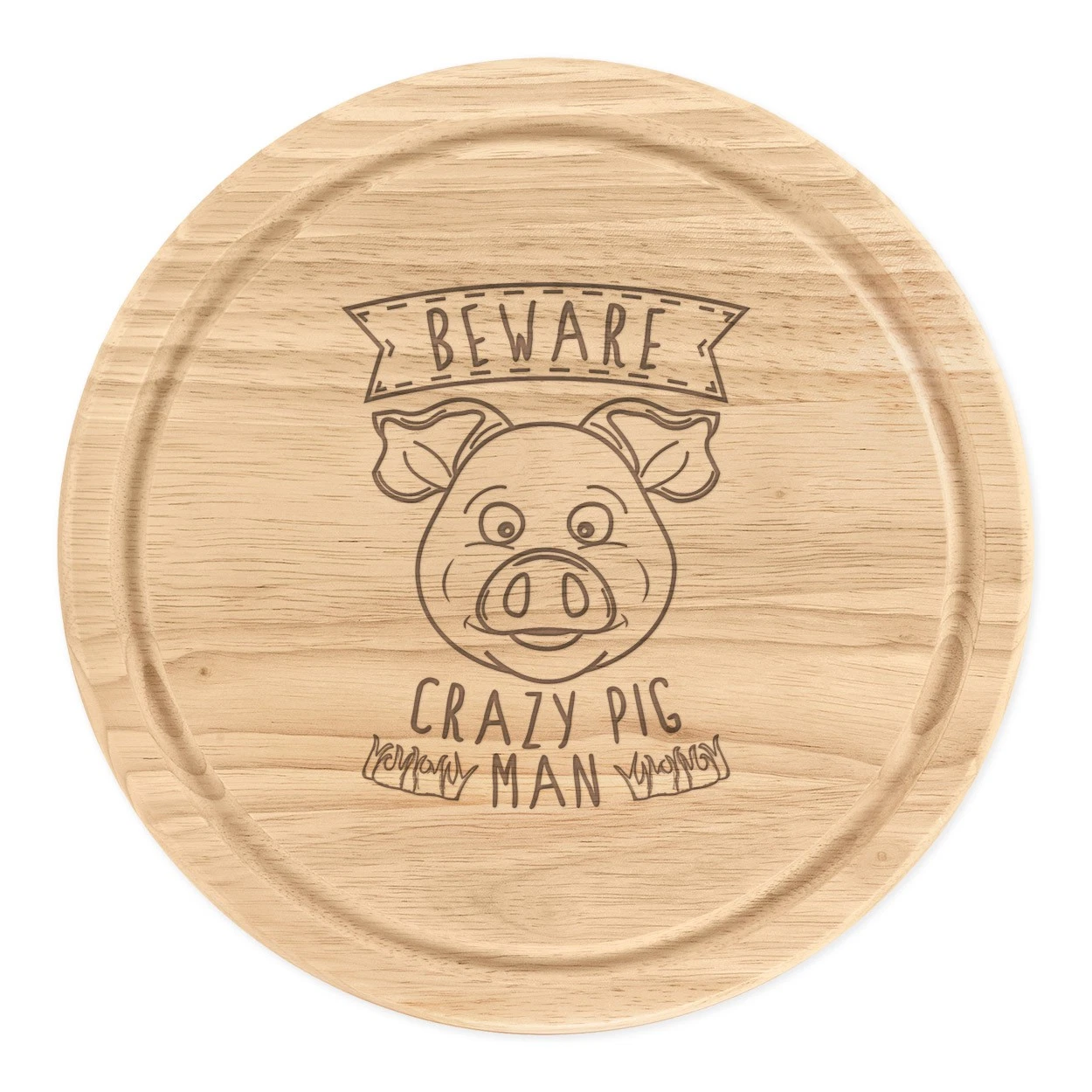 Beware Crazy Pig Man Round Cut Cheese Board Funny Joke Animal Farm