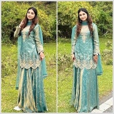 Exclusive Designer Silk Kurta Palazzo With Dupatta For Wedding Wear
