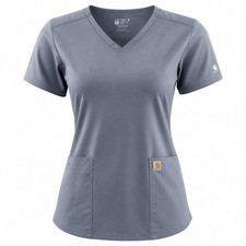 Carhartt Scrub Top Women XL Gray Modern Fit V-Neck Short Sleeve Pocket P015