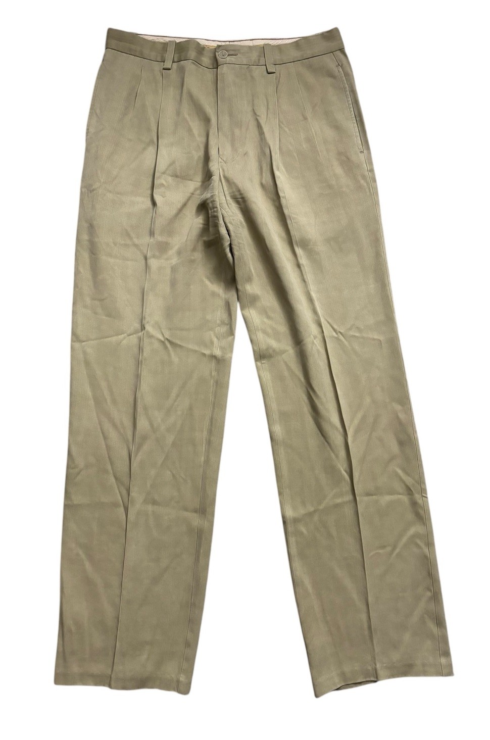 Tommy Bahama Pants Mens Sz 32x30 Khaki Beige Silk Blend Pleated Relaxed Straight