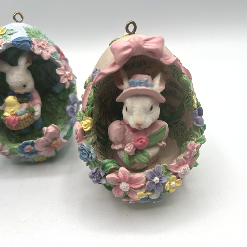 Vintage Osterhase Ei Diorama Ornamente (3) Pastell Blumen Frühling Dekor 3,5" - Bild 3 von 8