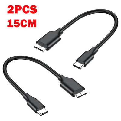 2Pc 15cm Micro B to USB C External Hard Drive Cable Cord Portable For Seagate US