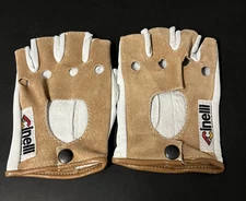 VINTAGE RARE CINELLI VIP GLOVES WHITE / BROWN LEATHER NIB NOS CMT SIZE S
