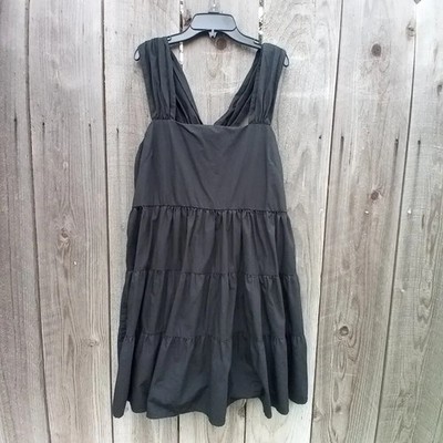 Banana Republic Layered Black Dress M Swing Fit Pullover Sleeveless Cross Back