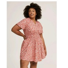Torrid Women’s Plus Sz Peach Sz 5 V Neck Dress Cottage Core Baby Doll Cotton
