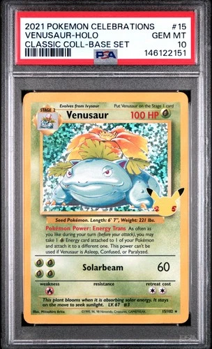PSA 10 Venusaur Holo 15/102 Celebrations Classic Collection Base Set