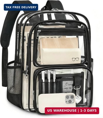 Clear Backpack for School, Large Heavy Duty Clear Bookbag with Luggage Strap & S