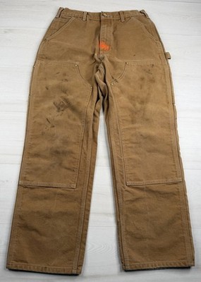 Carhartt B01 BRN Double Knee Pants Brown Distressed Paint Grunge USA Made 28x29