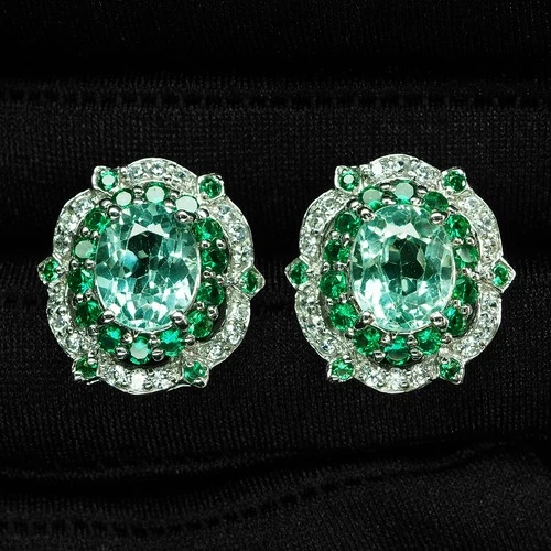 Seafoam Green Paraiba Tourmaline 5.15Ct 925 Sterling Silver White Gold Earrings