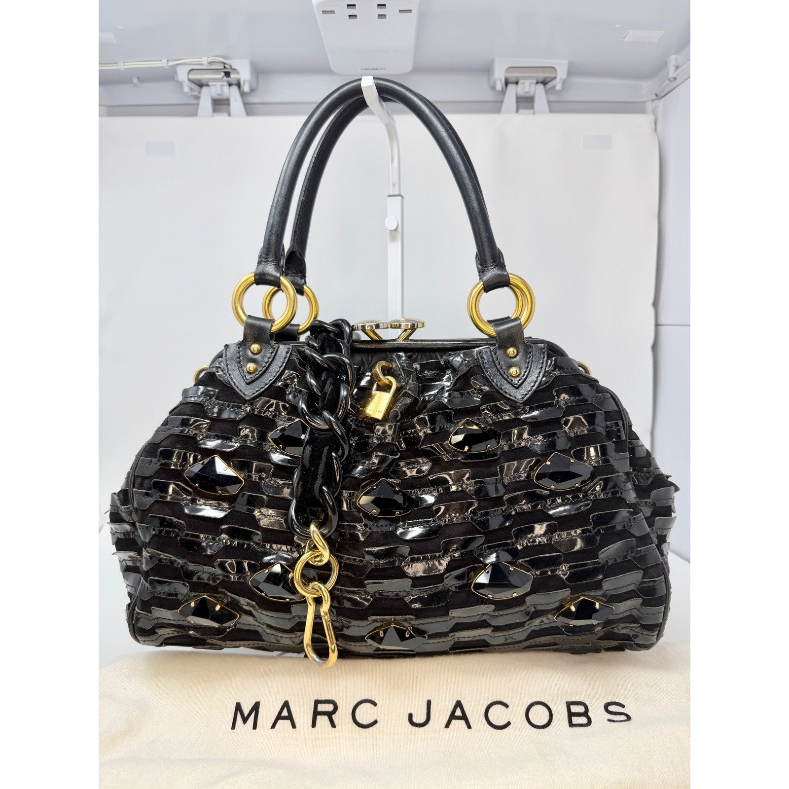 Marc Jacobs Rare 2009 St. Mark's Stam Bag Black Suede Patent Swarovski Crystal image 3
