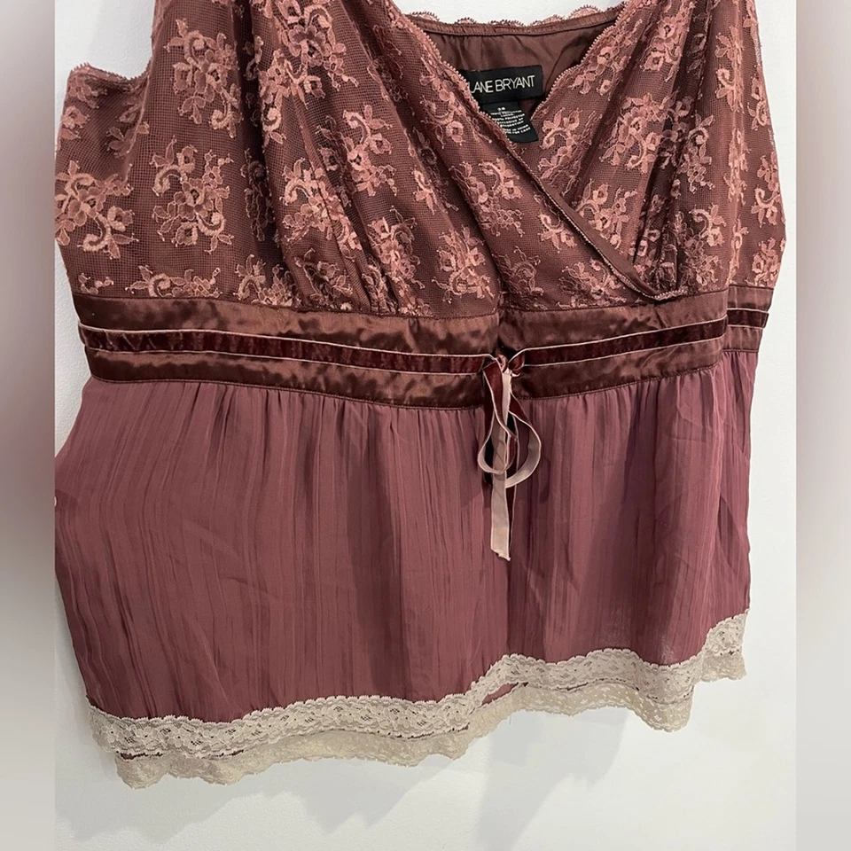 Top Cami Babydoll Vintage Lane Bryant Encaje Talla 26 Y2K Hada Coquette Terciopelo Foto 4 de 4