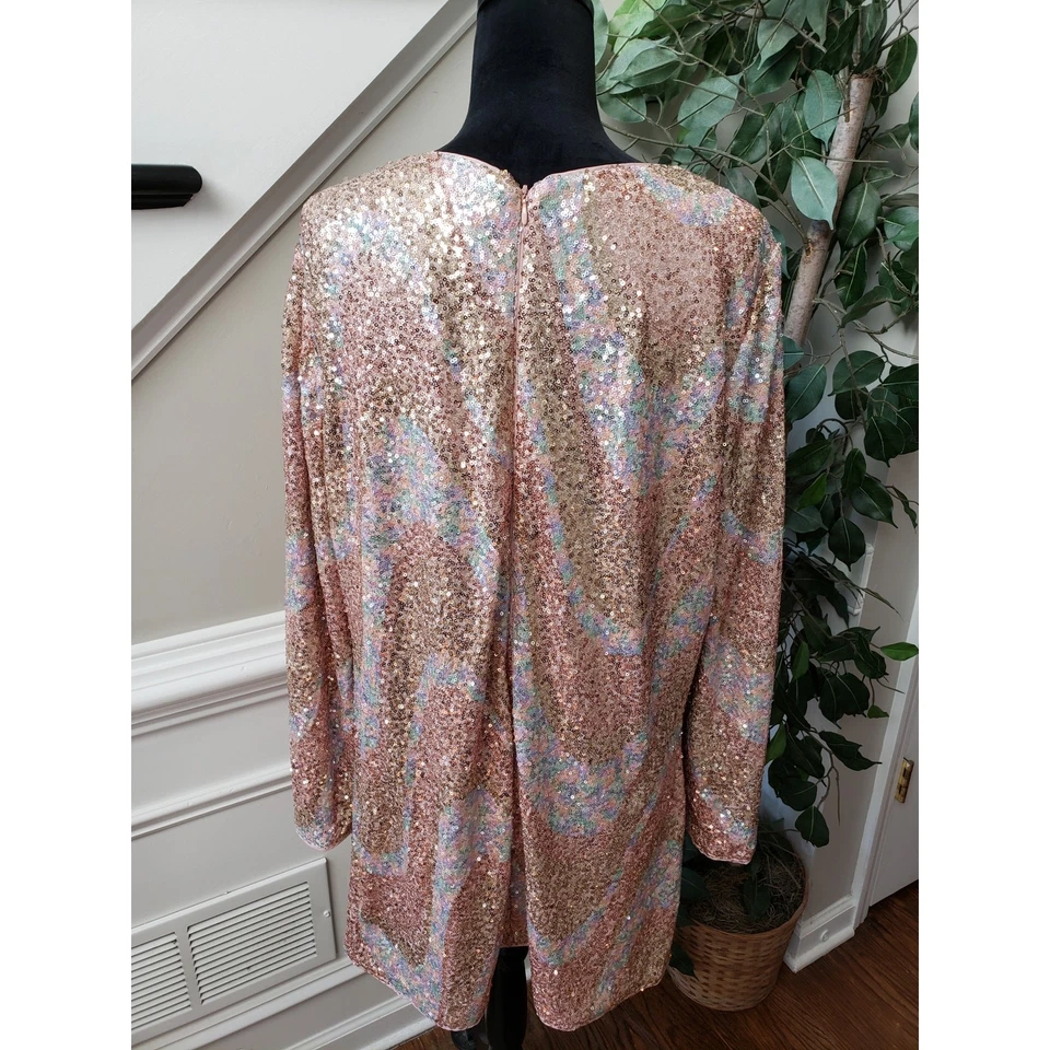 Vestido recto para mujer H&M XL beige con lentejuelas manga larga elástico cremallera trasera Foto 4 de 4