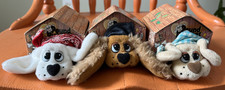 Lot of 3 Mary Meyer Mini POUND PUPPIES 1998 Very Small Plush in Dog Houses