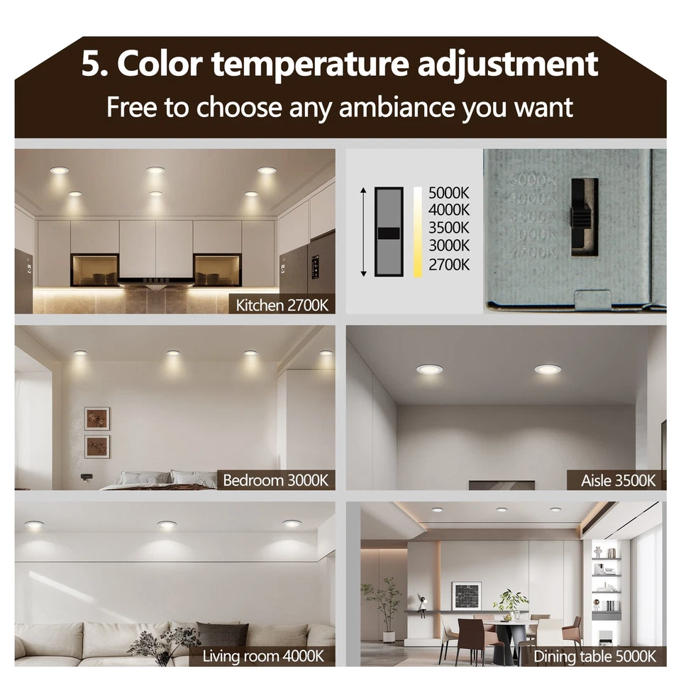 LED Ceiling Light 12 Pack 4 Inch 9W 5CCT Ultra-Thin Recessed with Junction Box - Image 4 of 4