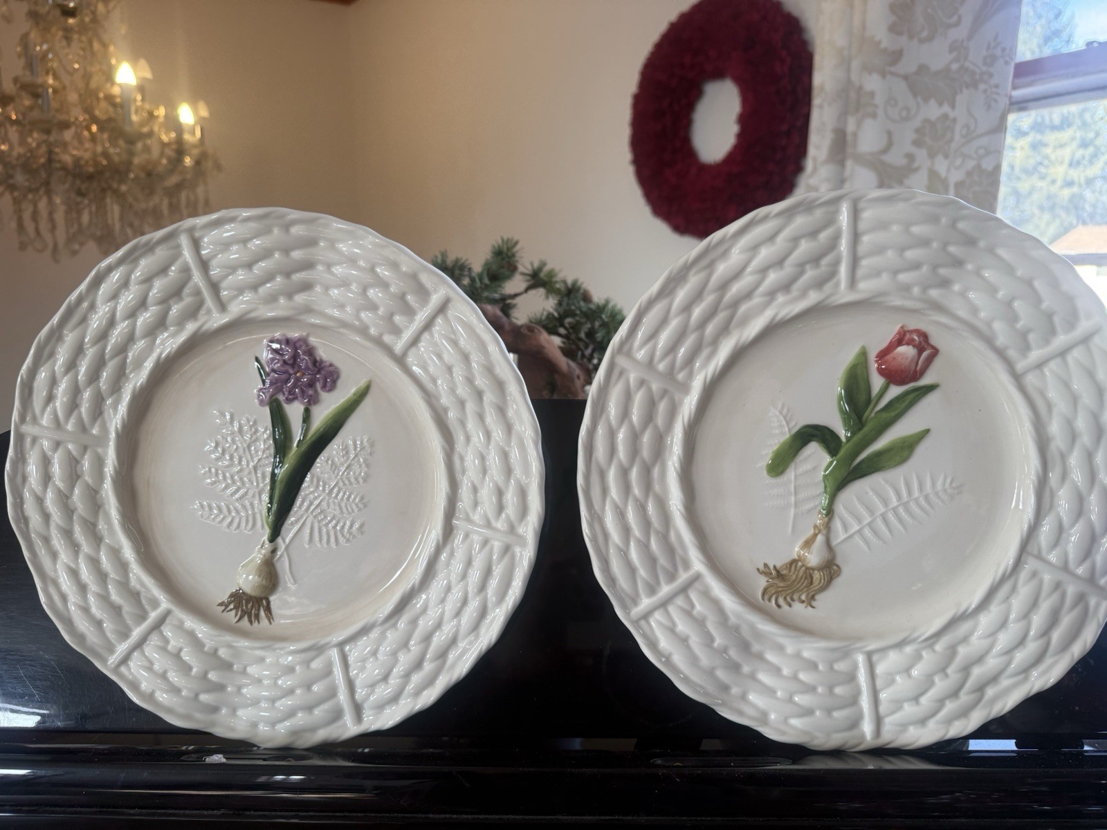 Vintage Set Of 2 World Market Flower Plates. Tulip Plate, Spring Bulb Plate.