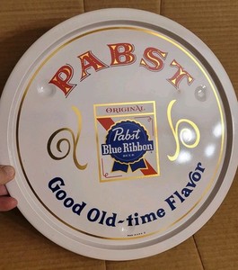 Vintage PABST Blue Ribbon Beer  12.5" Metal ROUND Serving Tray Minty USA Made!!