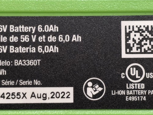 Genuine EGO Power+ BA3360T 56-Volt 6.0Ah Battery w/Fuel Gauge (2022', 97%+) - Picture 3 of 11
