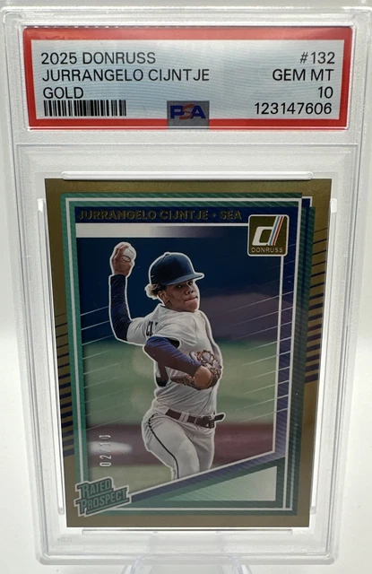 2025 PANINI DONRUSS JURRANGELO CIJNTJE GOLD 🔥 PSA 10 RC 🔥 2/10 Rated Prospect