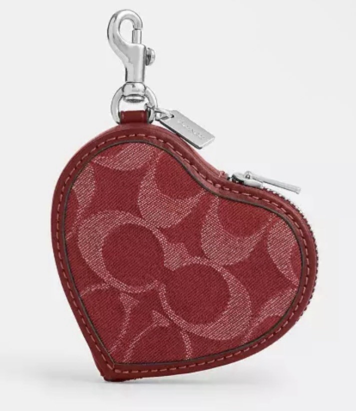 NWT Coach Heart Bag Charm in Signature Denim CDC91 Silver Red Denim/ Leather