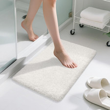 White Non-Slip Bathroom Rug 30x20 - Absorbent Quick Dry Shaggy Microfiber Mat