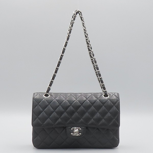 Chanel Black Caviar Classic Medium Flap Bag with Chain Shoulder Strap A01112